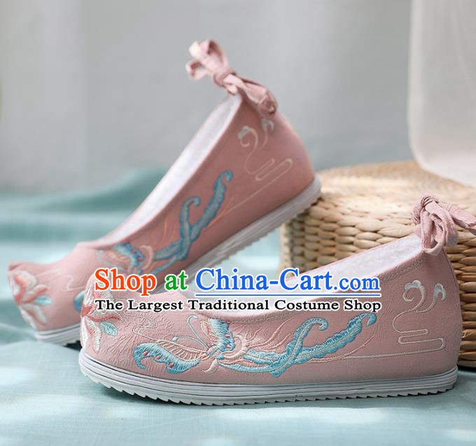 Traditional Chinese Embroidered Butterfly Pink Shoes Handmade Cloth Shoes National Cloth Shoes for Women