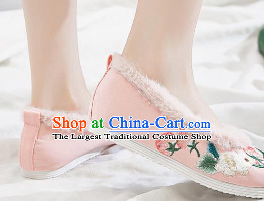 Traditional Chinese Embroidered Rabbit Pink Shoes Handmade Cloth Shoes National Cloth Shoes for Women