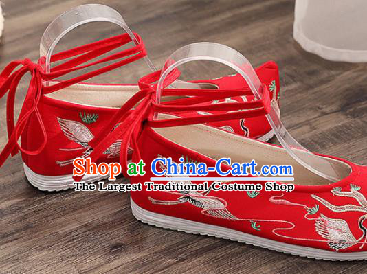 Traditional Chinese Embroidered Crane Red Shoes Handmade Cloth Shoes National Cloth Shoes for Women