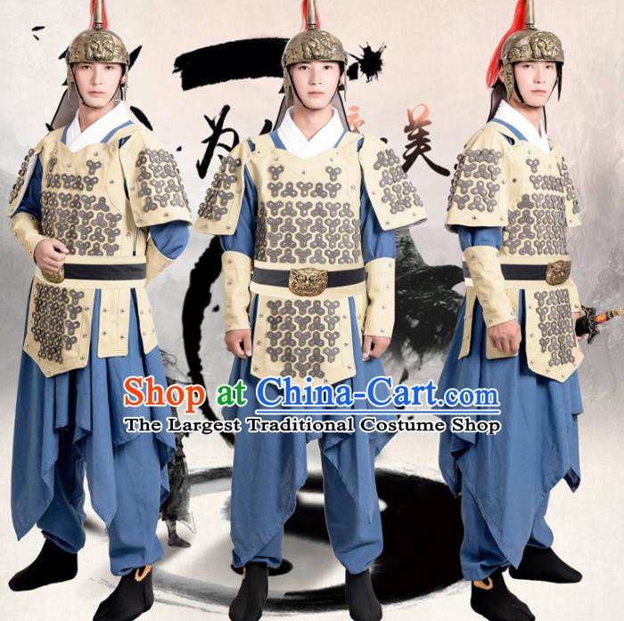 Chinese Ancient Traditional Han Dynasty General Costume Helmet and Armour for Men