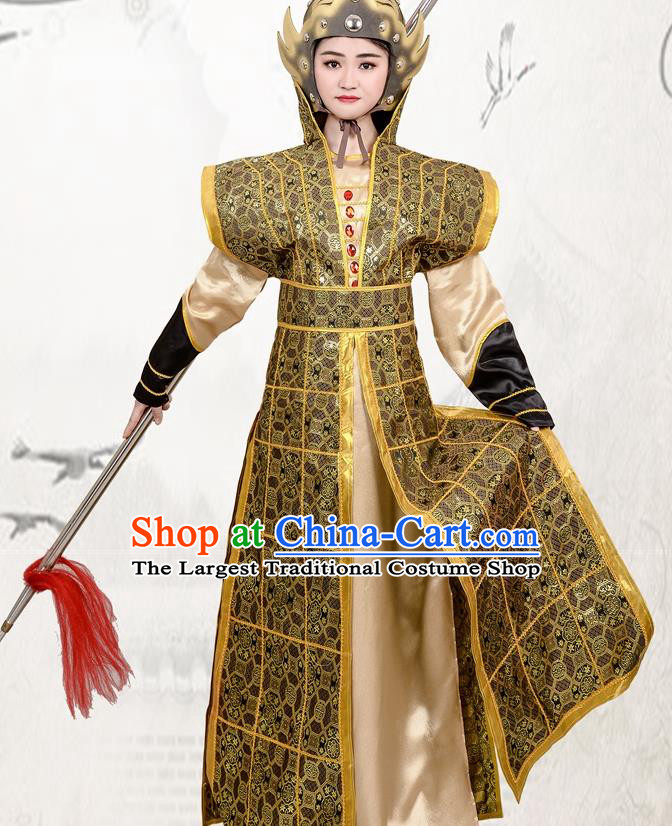 Chinese Ancient Traditional Northern and Southern Dynasties Female General Hua Mulan Costume Helmet and Armour for Women