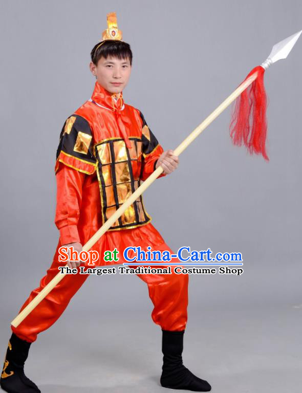 Chinese Ancient Traditional Northern and Southern Dynasties General Costume Red Body Armour for Men