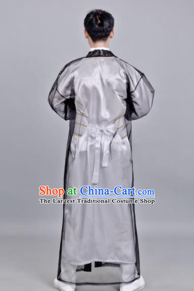 Chinese Ancient Scholar Black Robe Traditional Song Dynasty Swordsman Costume for Men