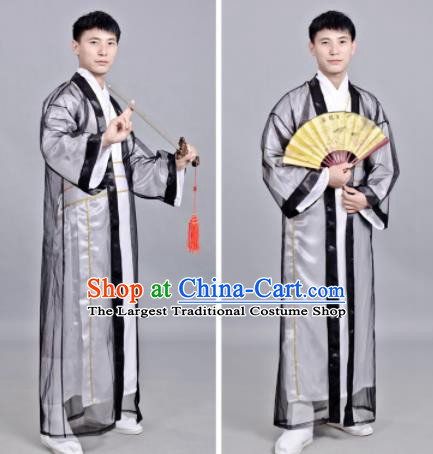 Chinese Ancient Scholar Black Robe Traditional Song Dynasty Swordsman Costume for Men