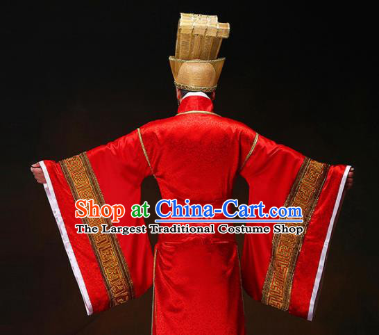 Chinese Ancient Wedding Red Hanfu Clothing Traditional Han Dynasty Bridegroom Costumes and Headpiece for Men