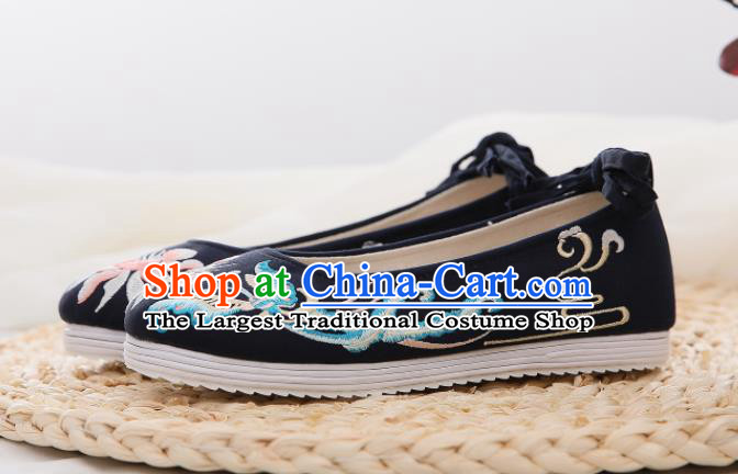 Traditional Chinese Handmade Embroidered Butterfly Black Shoes National Cloth Shoes for Women