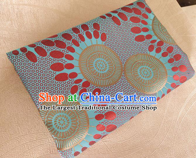 Asian Japan Traditional Sunflowers Pattern Design Green Brocade Damask Fabric Kimono Satin Material