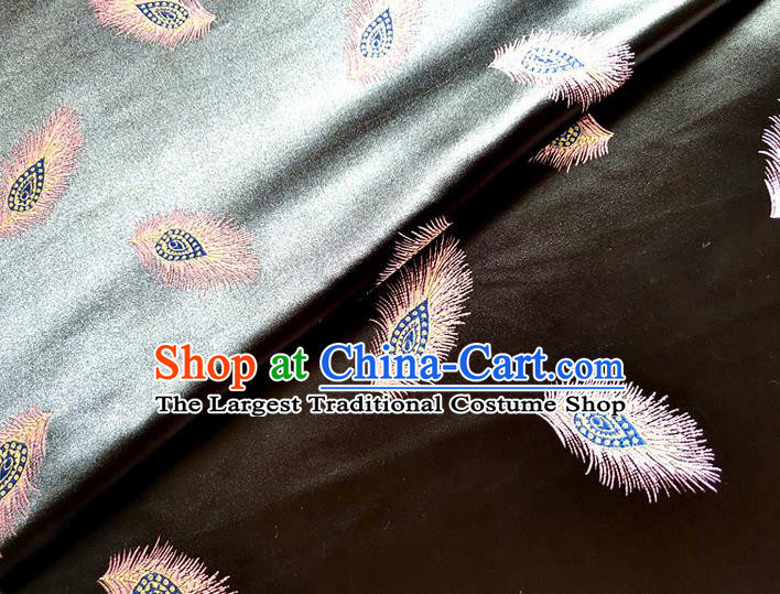 Asian Chinese Traditional Feather Pattern Design Black Brocade Cheongsam Fabric Silk Material