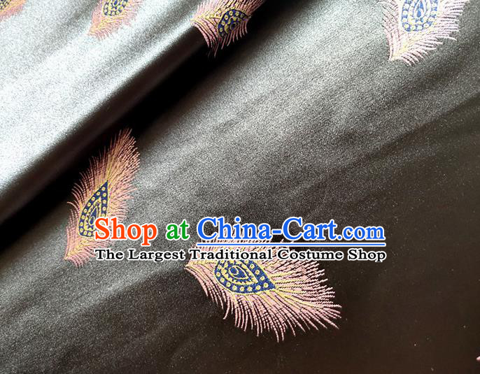 Asian Chinese Traditional Feather Pattern Design Black Brocade Cheongsam Fabric Silk Material