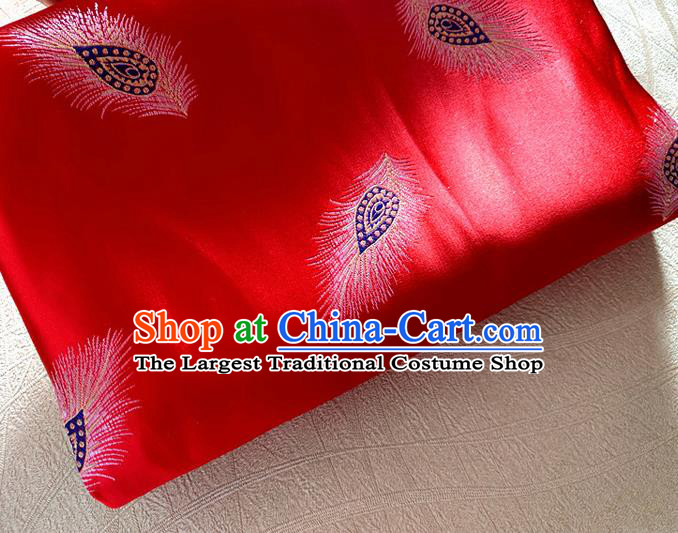 Asian Chinese Traditional Feather Pattern Design Red Brocade Cheongsam Fabric Silk Material