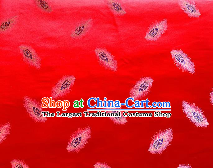 Asian Chinese Traditional Feather Pattern Design Red Brocade Cheongsam Fabric Silk Material