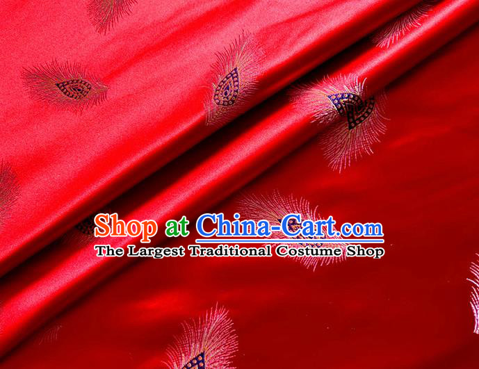 Asian Chinese Traditional Feather Pattern Design Red Brocade Cheongsam Fabric Silk Material