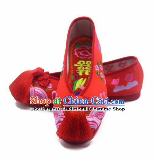 Traditional Chinese Embroidered Red Shoes Handmade Hanfu Wedding Shoes National Cloth Shoes for Women