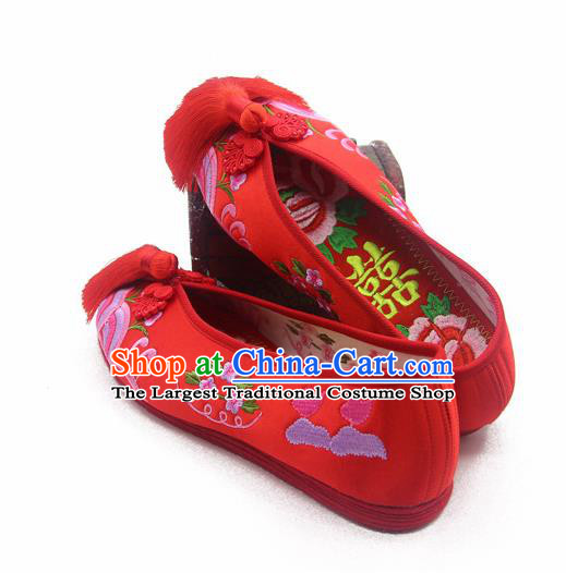 Traditional Chinese Embroidered Red Shoes Handmade Hanfu Wedding Shoes National Cloth Shoes for Women