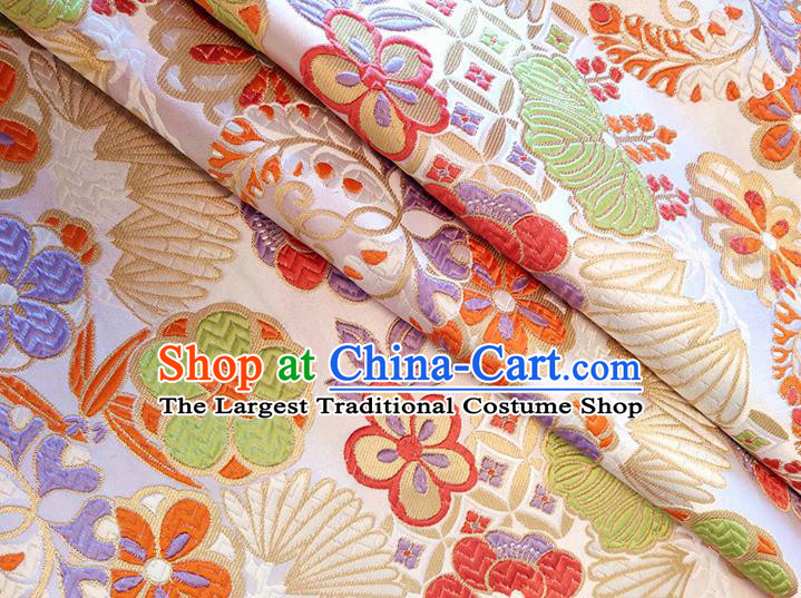 Asian Japan Traditional Banana Flower Pattern Design White Brocade Damask Fabric Kimono Satin Material