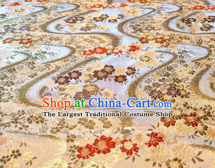 Asian Japan Traditional Cherry Blossom Pattern Design White Brocade Damask Fabric Kimono Satin Material