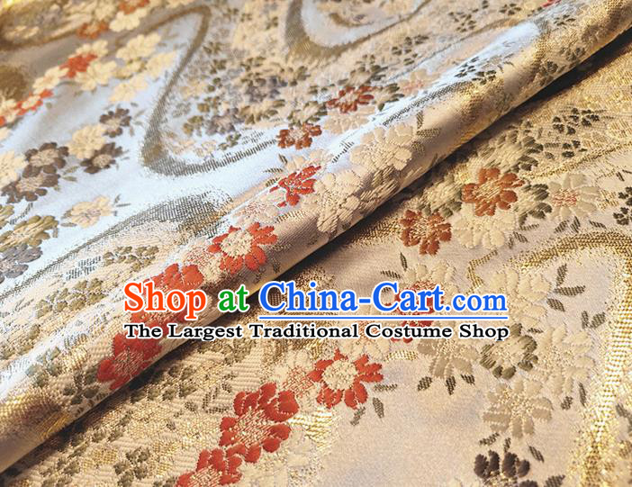 Asian Japan Traditional Cherry Blossom Pattern Design White Brocade Damask Fabric Kimono Satin Material