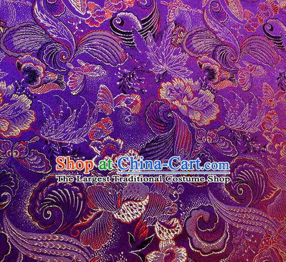 Asian Chinese Traditional Phalaenopsis Pattern Design Purple Brocade Cheongsam Fabric Silk Material