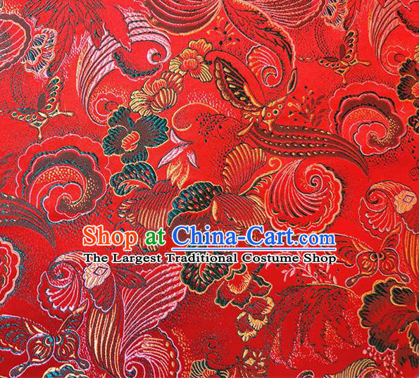 Asian Chinese Traditional Phalaenopsis Pattern Design Red Brocade Cheongsam Fabric Silk Material
