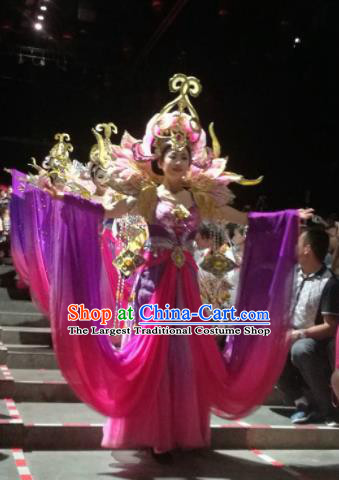 Chinese The Romantic Show of Sanya Purple Dress Stage Performance Dance Costume and Headpiece for Women