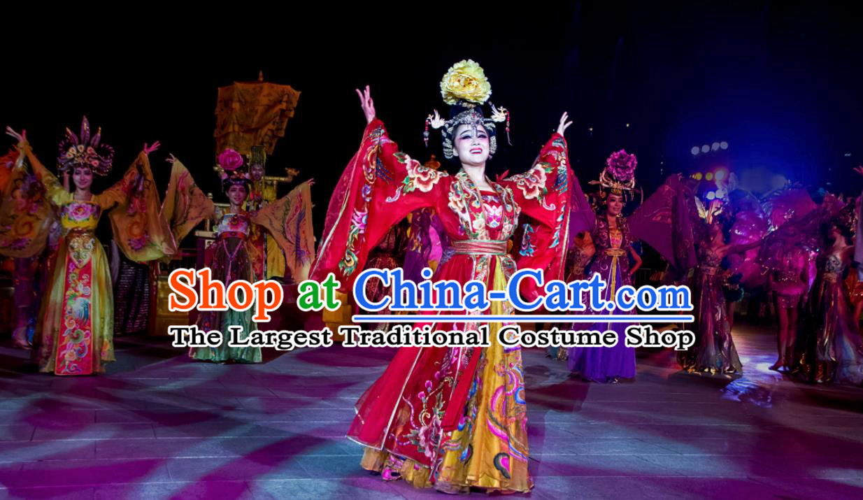 Chinese The Dream of Tang Dynasty Imperial Consort Dance Red Dress Stage Performance Costume for Women