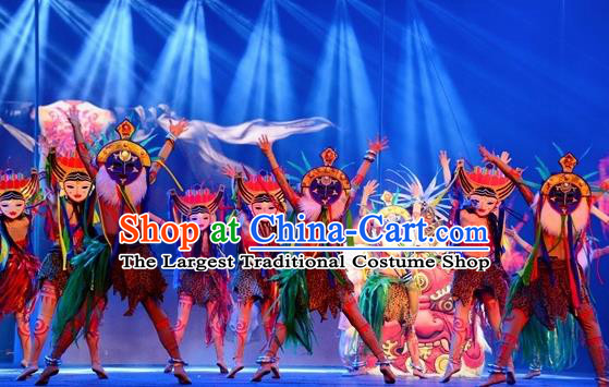 Chinese The Romantic Show of Jiuzhai Primitive Tribe Dance Stage Performance Costume for Men