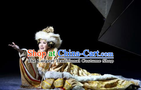 Chinese Princess Wencheng Ancient Drama Dance Winter Dress Stage Performance Costume and Headpiece for Women
