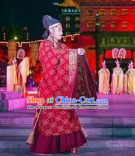 Chinese Chang An Impression Ancient Tang Dynasty Minister Stage Performance Red Costume for Men