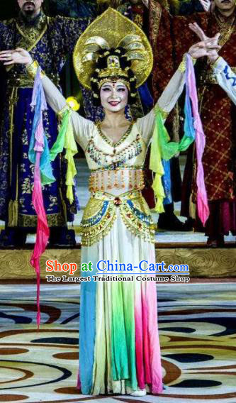 Chinese Chang An Impression Ancient Classical Dance Dress Stage Performance Costume and Headpiece for Women