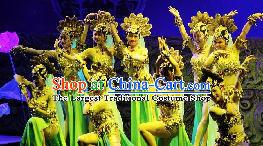 Chinese Magic Ganpo Impression Classical Dance Dress Stage Performance Costume and Headpiece for Women
