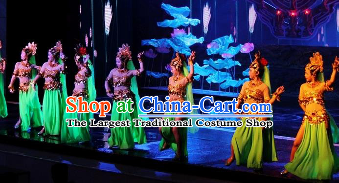 Chinese Magic Ganpo Impression Classical Dance Dress Stage Performance Costume and Headpiece for Women