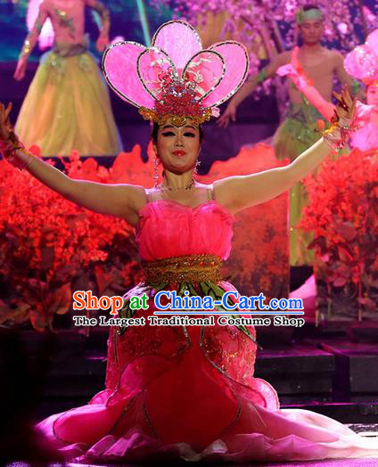 Chinese Magic Ganpo Impression Opening Dance Dress Stage Performance Costume and Headpiece for Women