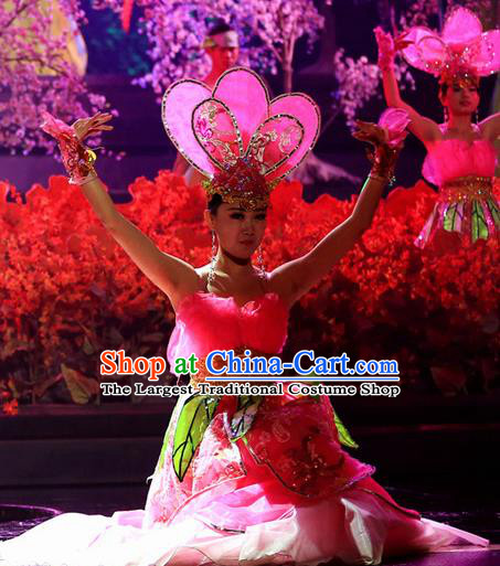 Chinese Magic Ganpo Impression Opening Dance Dress Stage Performance Costume and Headpiece for Women