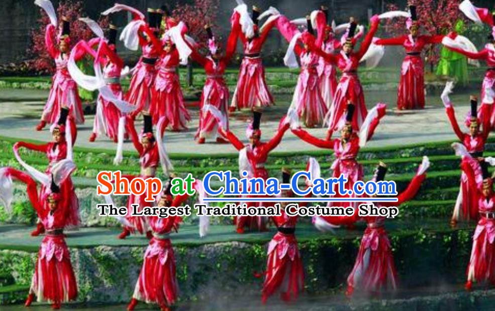 Chinese Road Solutions Dujiangyan Classical Dance Water Sleeve Dress Stage Performance Costume and Headpiece for Women