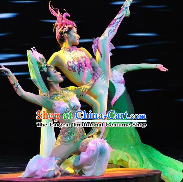 Chinese Jinxiu Shenzhou Classical Dance Lotus Dance Dress Stage Performance Costume and Headpiece for Women