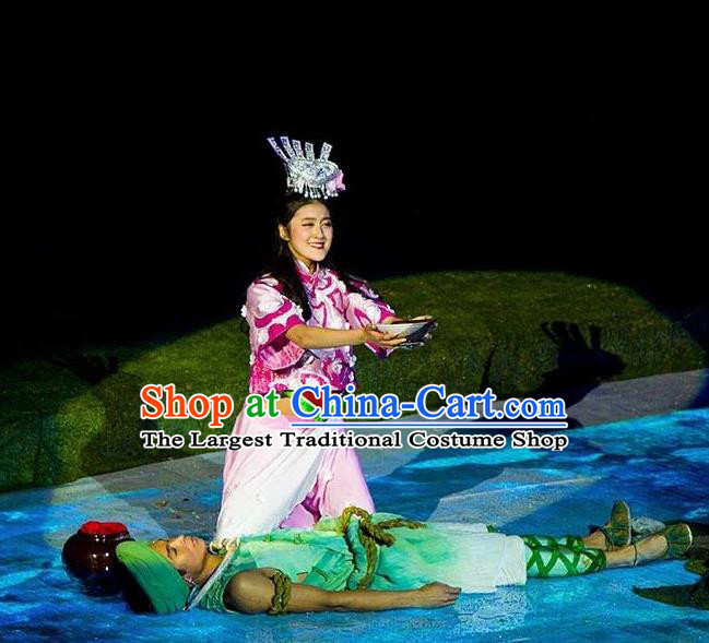 Chinese Dragon Boat Song Tujia Nationality Ethnic Stage Performance Dance Costumes for Women for Men