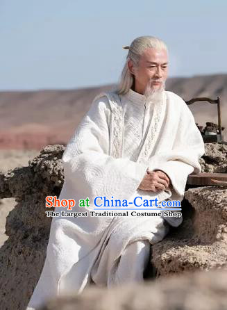 Drama Ever Night Chinese Ancient Taoist Priest White Hanfu Clothing Traditional Tang Dynasty Swordsman Costumes for Men