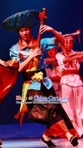Chinese Impression of Lijiang Naxi Nationality Ethnic Wedding Dance Stage Performance Costume for Men