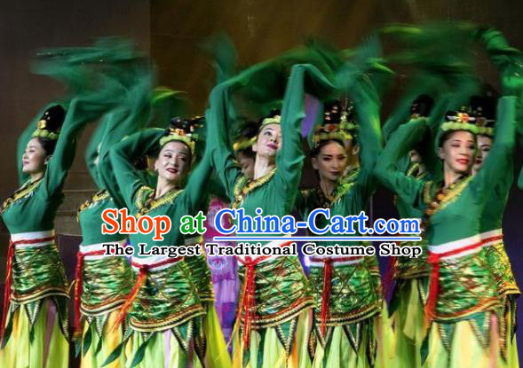 Chinese Silk Road Classical Dance Green Dress Ethnic Stage Performance Costume for Women