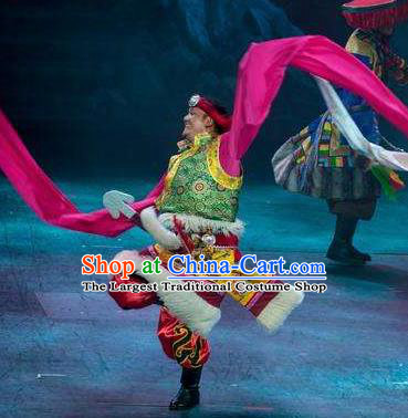 Chinese Encounter Shangri La Impression Tibetan Ethnic Dance Green Robe Stage Performance Costume for Men