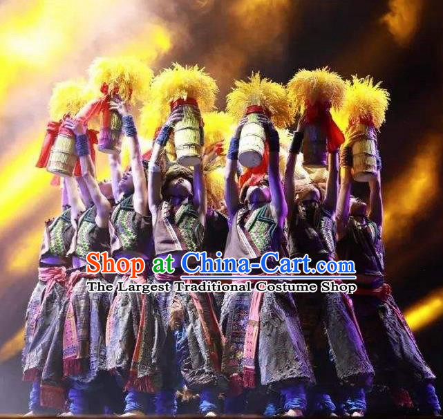 Chinese Jin Show Dan Zhai Miao Nationality Hero Dance Clothing Stage Performance Costume for Men