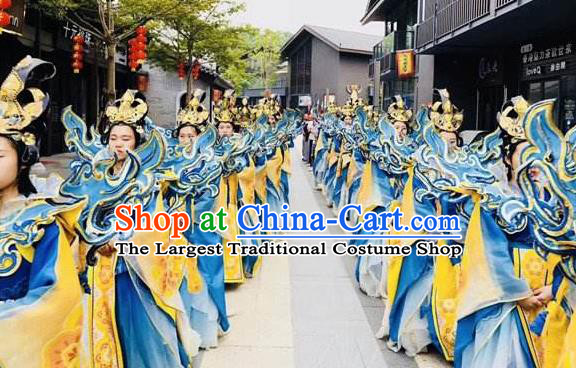 Chinese The Sixth Patriarch Huineng Court Dance Dress Stage Performance Costume and Headpiece for Women