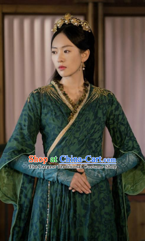 Ever Night Chinese Drama Ancient Tang Dynasty Royal Princess Li Yu Green Costumes for Women