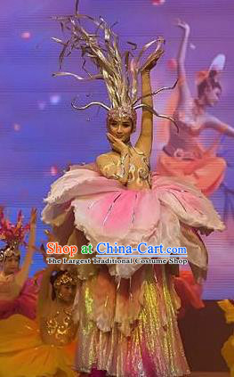 Chinese Picturesque Huizhou Classical Peony Dance Dress Stage Performance Costume and Headpiece for Women