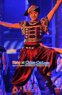 Chinese Charm Xiangxi Tujia Nationality Male Clothing Stage Performance Dance Costume for Men