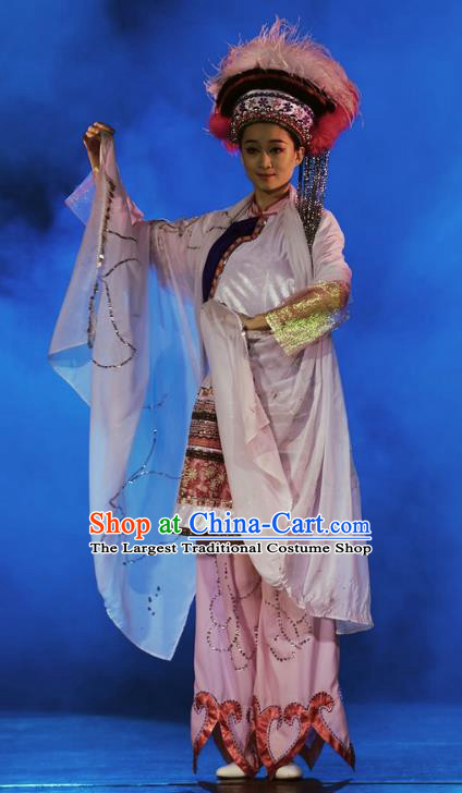 Chinese Oriental Apparel Hezhen Nationality Dance Dress Stage Performance Ethnic Costume and Headpiece for Women