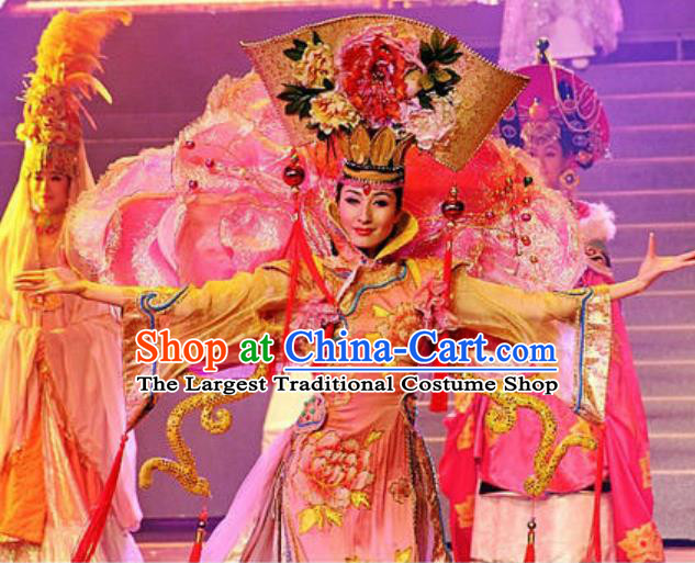 Chinese Oriental Apparel Manchu Classical Dance Dress Stage Performance Ethnic Costume and Headpiece for Women