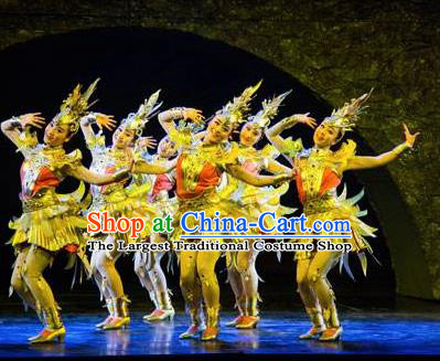 Chinese Golden Mask Dynasty Dance Short Dress Stage Performance Costume and Headpiece for Women