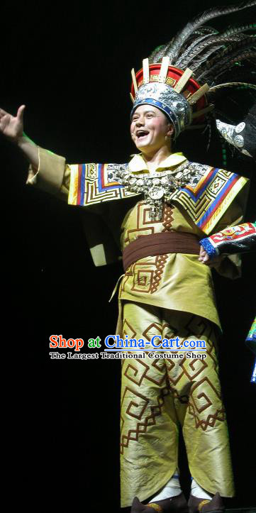 Chinese Wind Of Colorful Guizhou Miao Nationality Bridegroom Dance Golden Clothing Stage Performance Dance Costume for Men