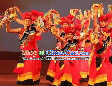 Chinese Wind Of Colorful Guizhou Miao Nationality Dance Red Clothing Stage Performance Dance Costume for Men